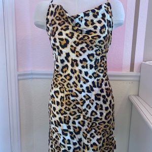 leopard print criss cross backless mini cami dress
